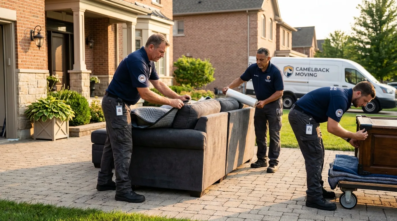 Large estate moving crew wrapping furniture in Andover, NY